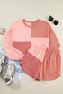 Mixed Panel Patchwork Long Sleeve Short Set