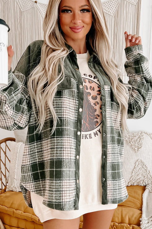 Mixed Patchwork Snap Button Casual Plaid Shacket