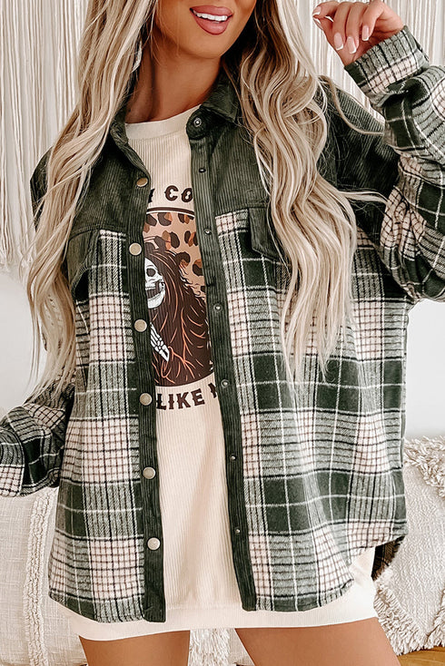 Mixed Patchwork Snap Button Casual Plaid Shacket