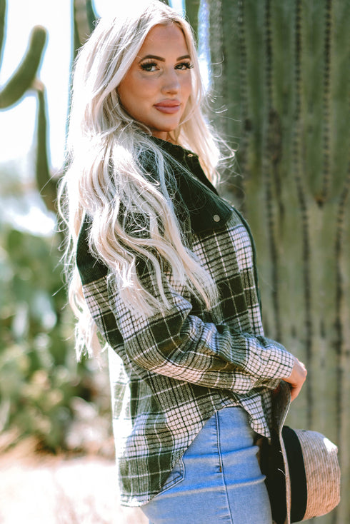Mixed Patchwork Snap Button Casual Plaid Shacket
