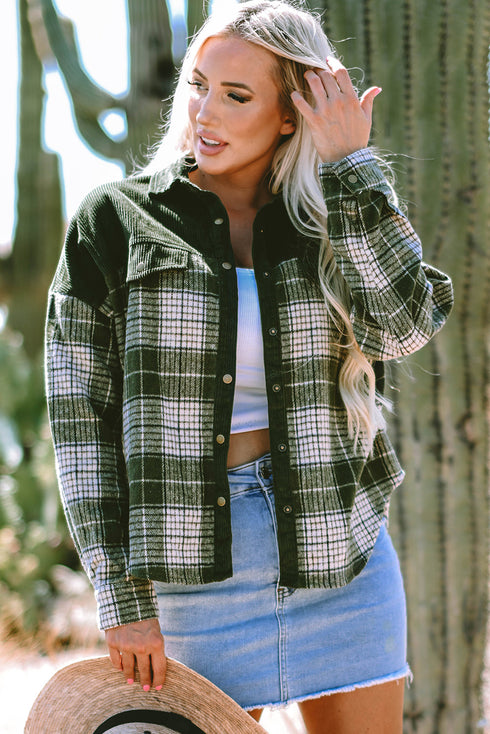 Mixed Patchwork Snap Button Casual Plaid Shacket