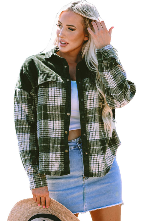 Mixed Patchwork Snap Button Casual Plaid Shacket