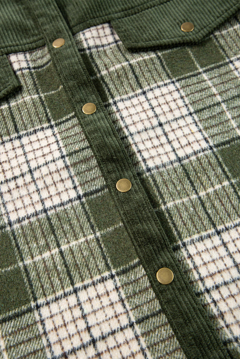 Mixed Patchwork Snap Button Casual Plaid Shacket