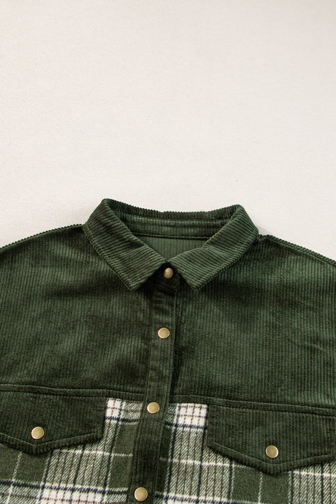 Mixed Patchwork Snap Button Casual Plaid Shacket