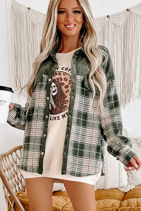 Mixed Patchwork Snap Button Casual Plaid Shacket
