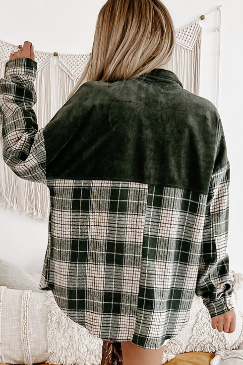 Mixed Patchwork Snap Button Casual Plaid Shacket