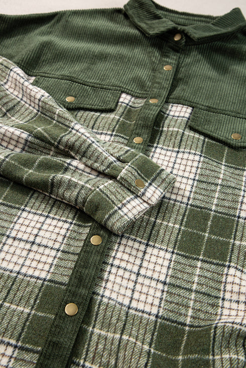 Mixed Patchwork Snap Button Casual Plaid Shacket