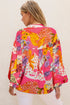 Mixed Pattern Band Collar Balloon Sleeve Blouse