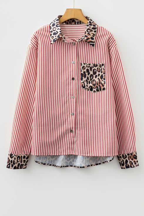 Mixed Pattern Button Front Long Sleeve Shirt