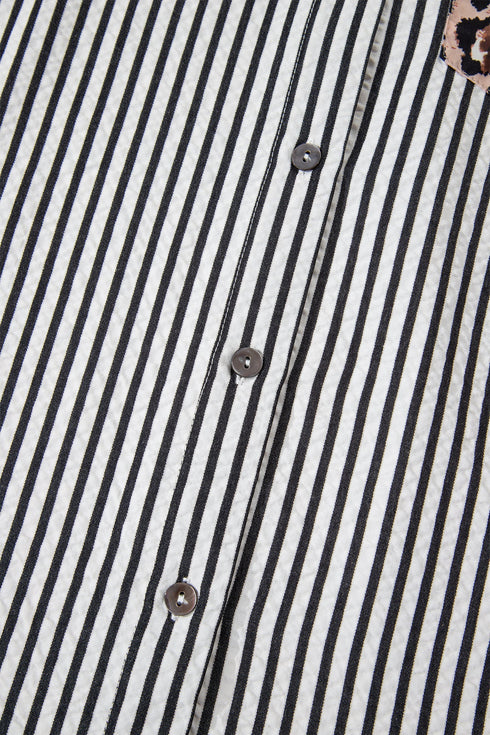 Mixed Pattern Button Front Long Sleeve Shirt