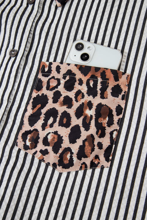 Mixed Pattern Button Front Long Sleeve Shirt