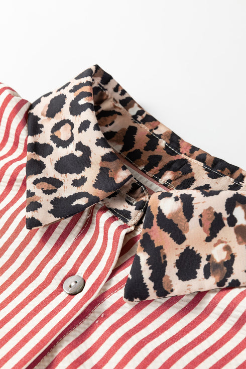 Mixed Pattern Button Front Long Sleeve Shirt