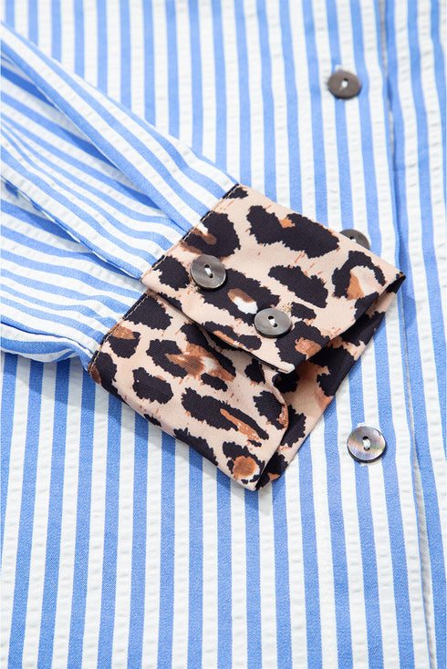 Mixed Pattern Button Front Long Sleeve Shirt