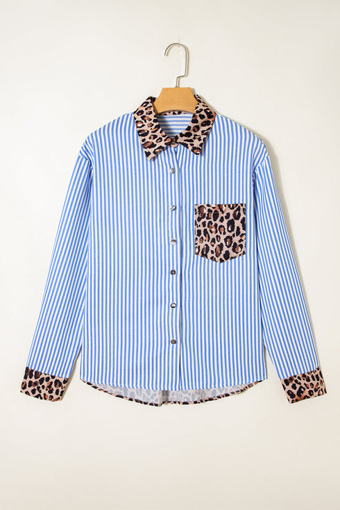 Mixed Pattern Button Front Long Sleeve Shirt