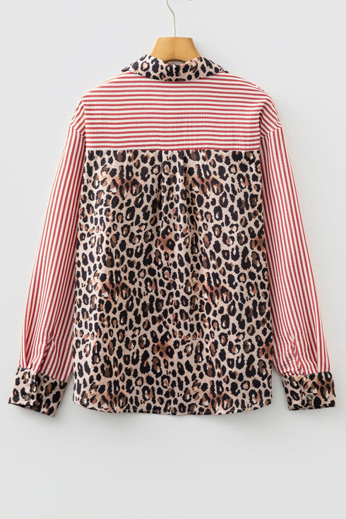 Mixed Pattern Button Front Long Sleeve Shirt