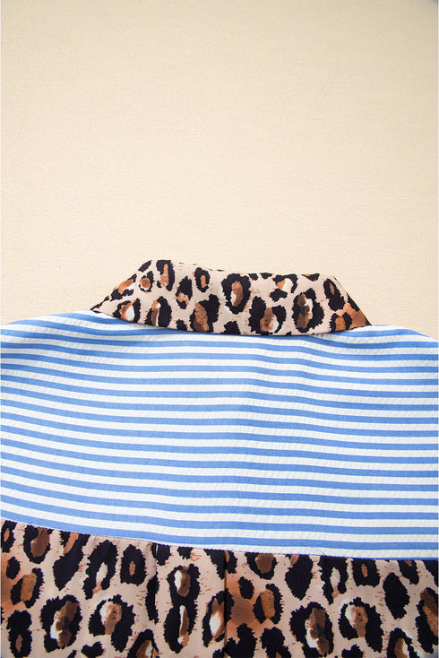 Mixed Pattern Button Front Long Sleeve Shirt