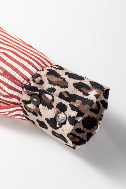 Mixed Pattern Button Front Long Sleeve Shirt
