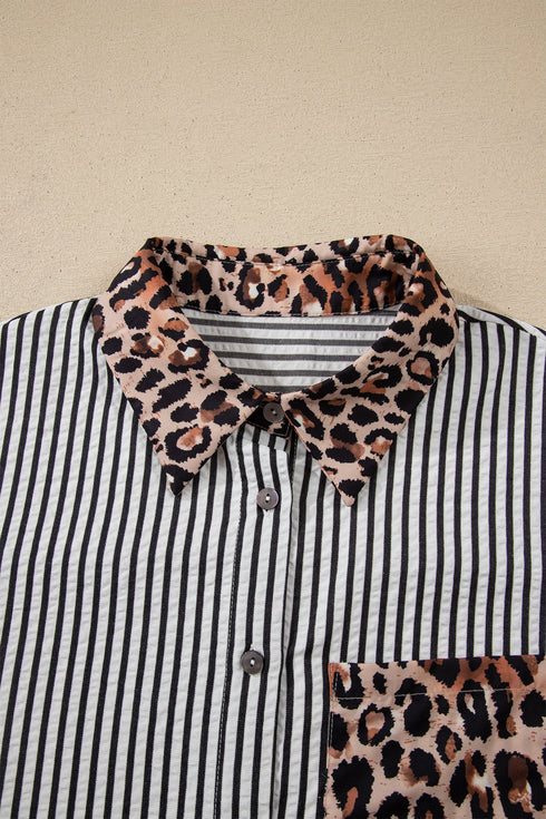 Mixed Pattern Button Front Long Sleeve Shirt