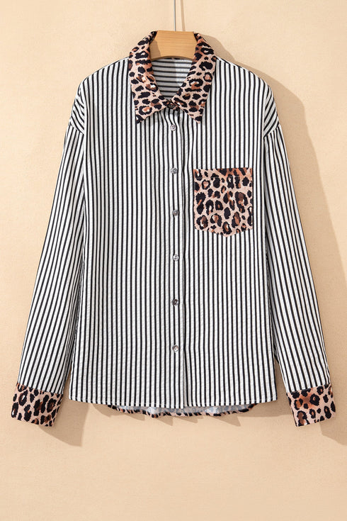 Mixed Pattern Button Front Long Sleeve Shirt