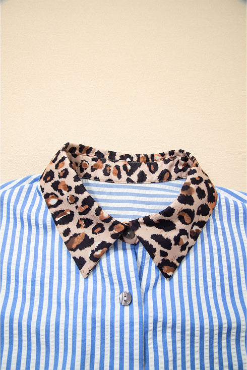 Mixed Pattern Button Front Long Sleeve Shirt