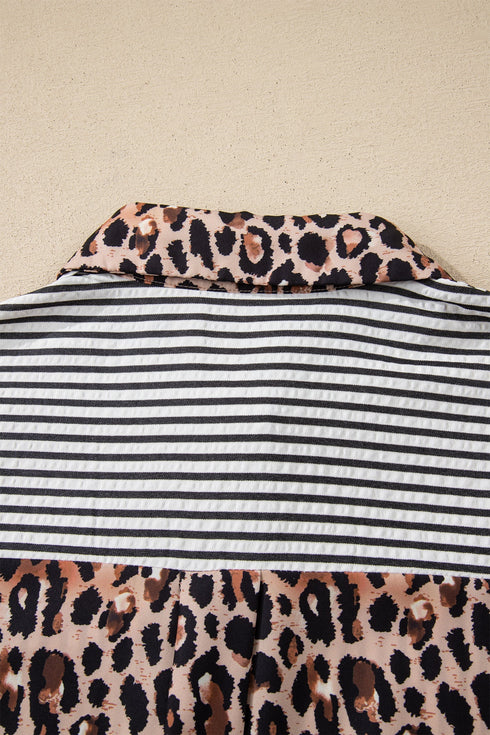 Mixed Pattern Button Front Long Sleeve Shirt