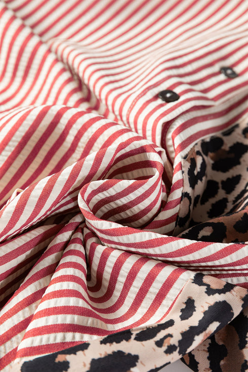 Mixed Pattern Button Front Long Sleeve Shirt