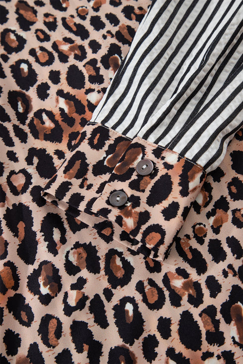 Mixed Pattern Button Front Long Sleeve Shirt
