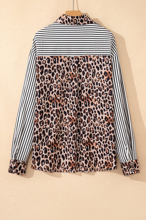 Mixed Pattern Button Front Long Sleeve Shirt