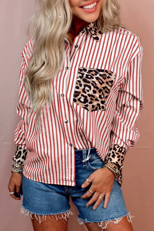 Mixed Pattern Button Front Long Sleeve Shirt