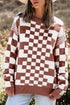 Mixed Pattern Checkered Drop Shoulder Knit Sweater