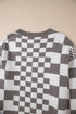 Mixed Pattern Checkered Drop Shoulder Knit Sweater