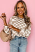 Mixed Pattern Checkered Drop Shoulder Knit Sweater