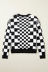 Mixed Pattern Checkered Drop Shoulder Knit Sweater