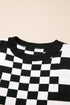 Mixed Pattern Checkered Drop Shoulder Knit Sweater