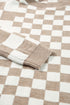 Mixed Pattern Checkered Drop Shoulder Knit Sweater