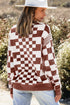 Mixed Pattern Checkered Drop Shoulder Knit Sweater