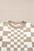 Mixed Pattern Checkered Drop Shoulder Knit Sweater