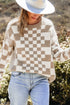 Mixed Pattern Checkered Drop Shoulder Knit Sweater