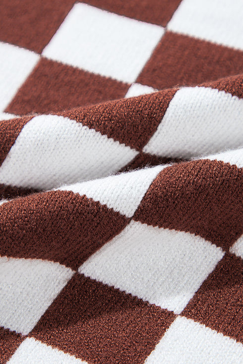 Mixed Pattern Checkered Drop Shoulder Knit Sweater