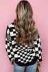 Mixed Pattern Checkered Drop Shoulder Knit Sweater