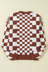 Mixed Pattern Checkered Drop Shoulder Knit Sweater