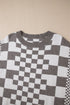 Mixed Pattern Checkered Drop Shoulder Knit Sweater