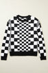 Mixed Pattern Checkered Drop Shoulder Knit Sweater