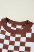 Mixed Pattern Checkered Drop Shoulder Knit Sweater