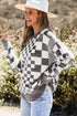 Mixed Pattern Checkered Drop Shoulder Knit Sweater
