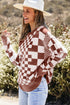 Mixed Pattern Checkered Drop Shoulder Knit Sweater