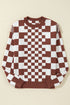 Mixed Pattern Checkered Drop Shoulder Knit Sweater
