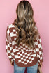 Mixed Pattern Checkered Drop Shoulder Knit Sweater