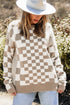 Mixed Pattern Checkered Drop Shoulder Knit Sweater