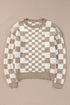 Mixed Pattern Checkered Drop Shoulder Knit Sweater